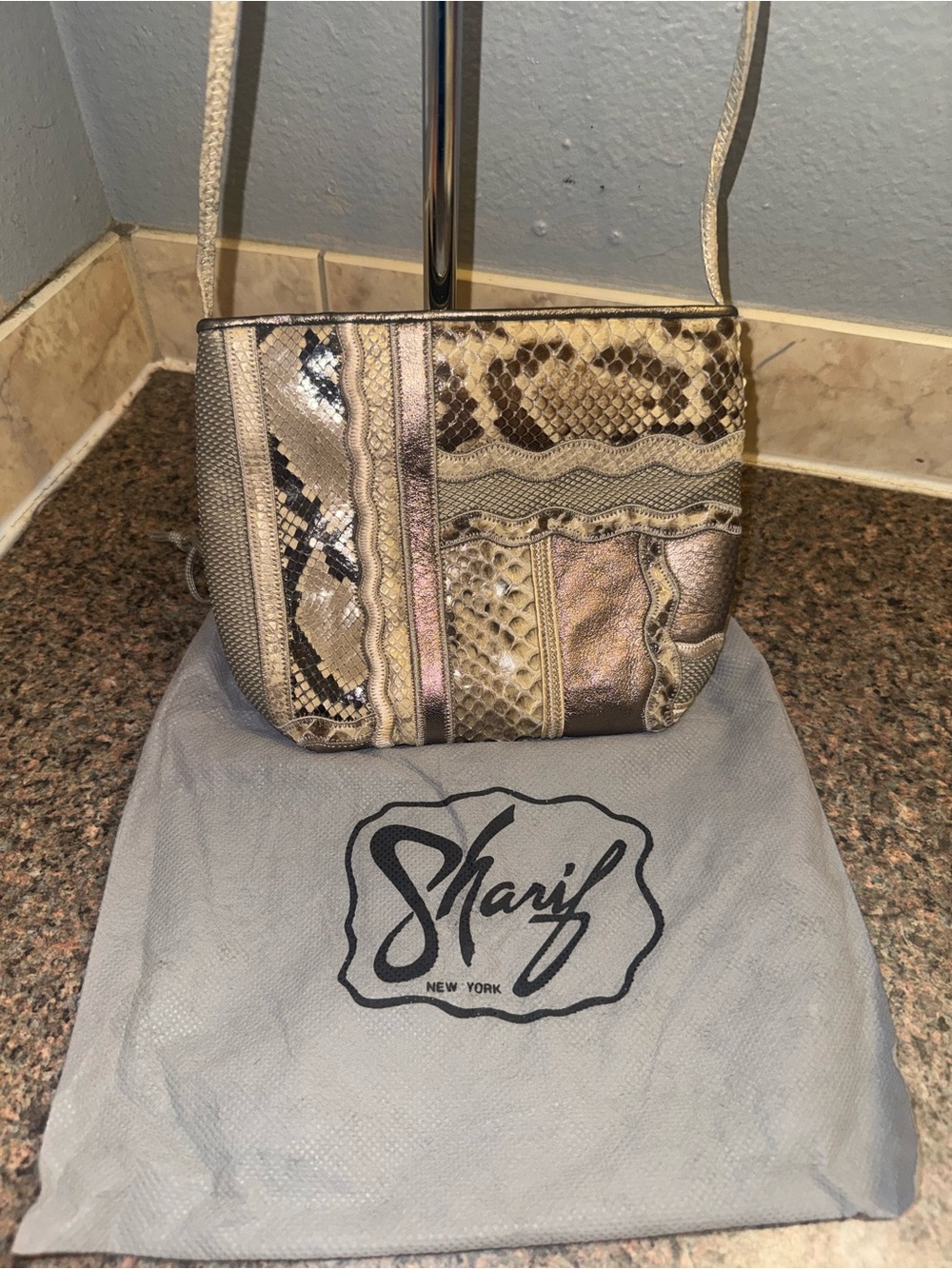 Sharif (vintage) Patchwork exotic Snake skin Crossbody with dust bag EUC